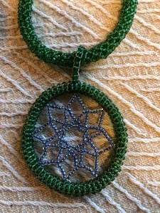 Green Dream Catcher Hand Beaded Necklace
