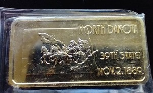 Gold Plated 1 Oz. North Dakota Silver Bar