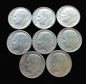 8 90% Silver Roosevelt Dimes