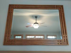 lot 26 image: Wood Framed Craftsman Style Wall Mirror