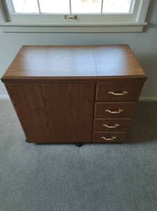 lot 76 image: Sewing Cabinet With Janome Machine And Accessories
