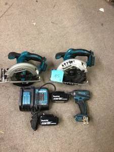 Lot of Makita 18-Volt LXT Lithium-Ion Cordless 6-12 in. Lightweight Circular Saw and drill costumer returns