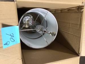 25.5 in. Brushed Nickel Genuine Crystal Lamp with Accents and Light Grey Silk-Like Drum Shades (2-Pack) Customer Returns See Pictures