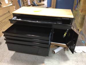 56 in. W 5 Drawer and 1- Door Mobile Workbench with Solid Wood Top Customer Returns See Pictures