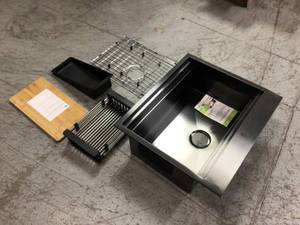 Matte Black Finish Stainless Steel 25 in. x 22 in. Single Bowl Drop-in Kitchen Sink with Workstation by AKDY Customer Returns See Pictures