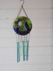 Bluejay with Berries Glass Windchim...