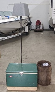 Tree Lamp - Coleman Cooler Chest - Wooden Barrel Container