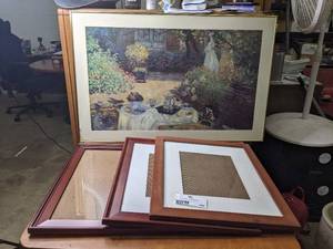 Vintage Custom Framed Monet Print & 3 Beautiful Wood Frames