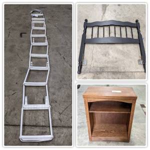 Vintage Twin Bed Headboard - Emergency Window Ladder - Side Shelf for TV, books, gaming system
