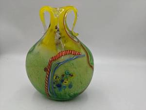 Gorgeous Vintage Hand-Blown Glass Millefiori Vase
