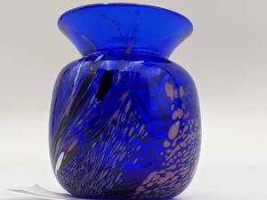 Lovely Vintage Hand-Blown Cobalt Blue Vase With Splatter Swirl