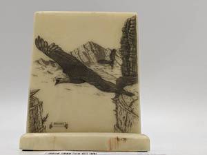 Beautiful Vintage Etched Marble Bald Eagle Art with Built-In Stand