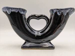 Vintage Signed 1960s Anna Van Briggle Pottery Double Cornucopia Heart Vase