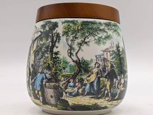 Very Rare Vintage Colonial Porcelain Tobacco Humidor with Wooden Top by Peterson LTD. Italy