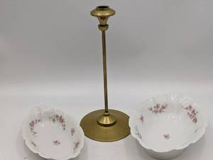 Vintage Austrian Porcelain Bowls and Brass Candlestick