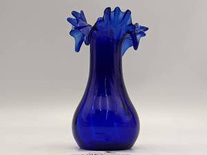 Vintage Cobalt Blue Ruffle Top Vase