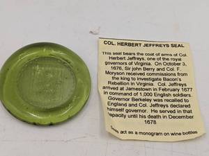 Vintage Col. Herbert Jeffrys Seal in Green Glass