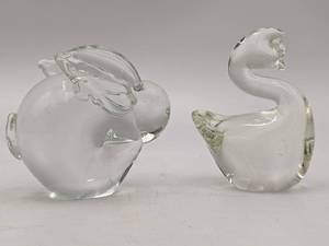 Hand-Blown Glass Rabbit and Swan