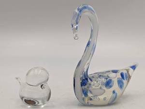Vintage Muurla Finland Hand-Blown Glass Swan and Hand-Blown Glass Chick