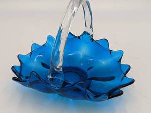 Vintage Hand-Blown Glass Basket Bowl