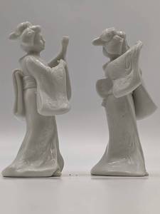 Mid-Century 1970s Homco White Porcelain Geisha Figurines