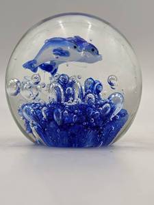 Under The Sea-Vintage Hand-Blown Glass Dolphin Paperweight