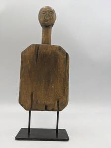 Vintage Hand Carved Wooden Tribal Figure with Metal Base