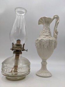 Vintage Hurricane Kerosene Lamp and  1970s Arnel Grape PitcherVase