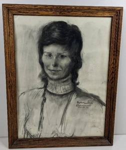 Custom Framed Charcoal Drawing Signed by Artist