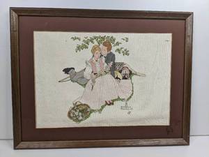 Incredible Vintage Framed Needlepoint and Lace Art Collection-Norman Rockwell And More