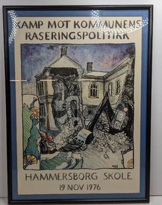 Extremely Rare Vintage Framed Norwegian Protest Poster