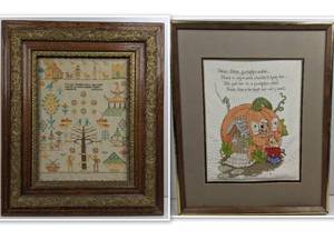 2 Framed Needlepoint Art Pieces
