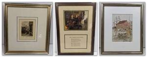 3 Beautiful Vintage Custom Framed Prints and Watercolor