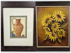 Vintage Custom Framed Still Lives- Signed Framed Black Eyes Susan Floral Painting by K. Kalkman, Custom Framed Still Life Print