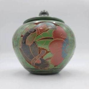 Beautiful Vintage Nicaraguan Hand Painted Red Clay Container With Top