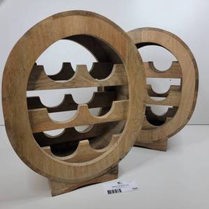 Two Vintage 16x20 Six Bottle Capacity Oval Wooden Wine Holders