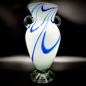 Stunning Marble Ribbon 14 Hand Blown Glass Vase