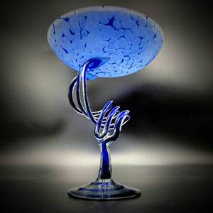 Vintage Makora Krosno Hand-Blown Art Glass Pedestal Bowl