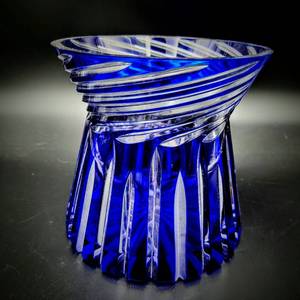 Vintage Large Cobalt Blue Cut Glass Bowl