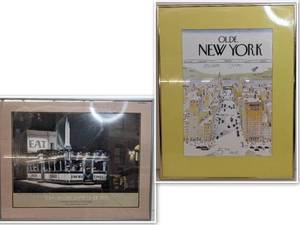 Famous Vintage Framed 1976 John Baeder, Empire Diner signed print and Framed illustration by Saul Steinberg - Olde New York View of the World 5th Avenue Print