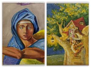 Michelangelo, Pooh and Tigger TooReproduction of Michelangelos Delphic Sibyl and Winnie the Pooh Canvas Print