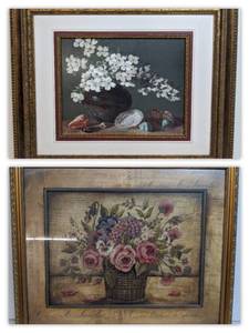 Kimberly Polsom Floral Print and Original Joe Anna Arnett Floral and Shell Framed Art