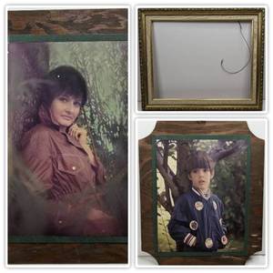 Matching 80s Style Prints on Custom Wooden Backing Big Johnny and Lolas Hello with Gold Ornate Frame
