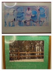 Vintage Leslie Burden Silkwater Studios  22x37in Print & Denver Bryan Flight of The Whitetail Framed Prints