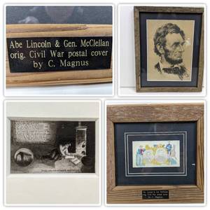 Vintage Custom Framed Abraham Lincoln Prints-Vintage Custom Framed Abe Lincoln & Gen McClellan Original Civil War Cover Vintage Custom Framed Abraham Lincoln Drawing  Vintage Custom Framed....