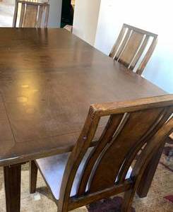 Contemporary Wood Dining Table with 4 Upholstered Chairs