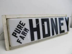 lot 68 image: Vintage Pure Farm HONEY Lighted Sign