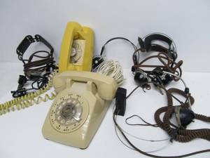 lot 75 image: Group of Vintage Rotary Dial Telephones & Headsets