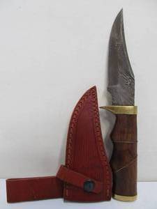lot 92 image: Nice Custom Brass Inlaid Wood Handle Fixed Blade Knife