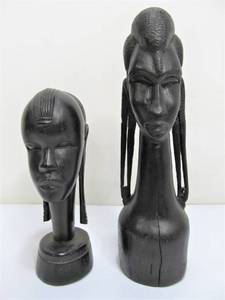 lot 96 image: Vintage Carved African Wood Bust Sculptures